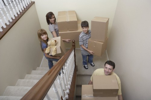 Furniture and boxed belongings prepared for transport in Wallington